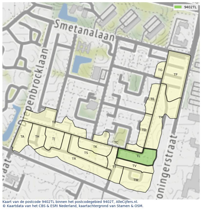 Afbeelding van het postcodegebied 9402 TL op de kaart.