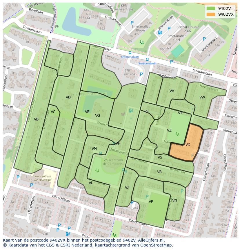 Afbeelding van het postcodegebied 9402 VX op de kaart.