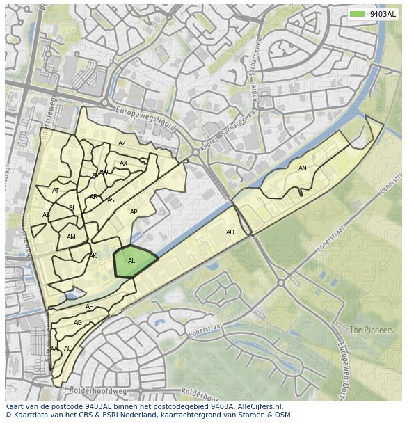 Afbeelding van het postcodegebied 9403 AL op de kaart.