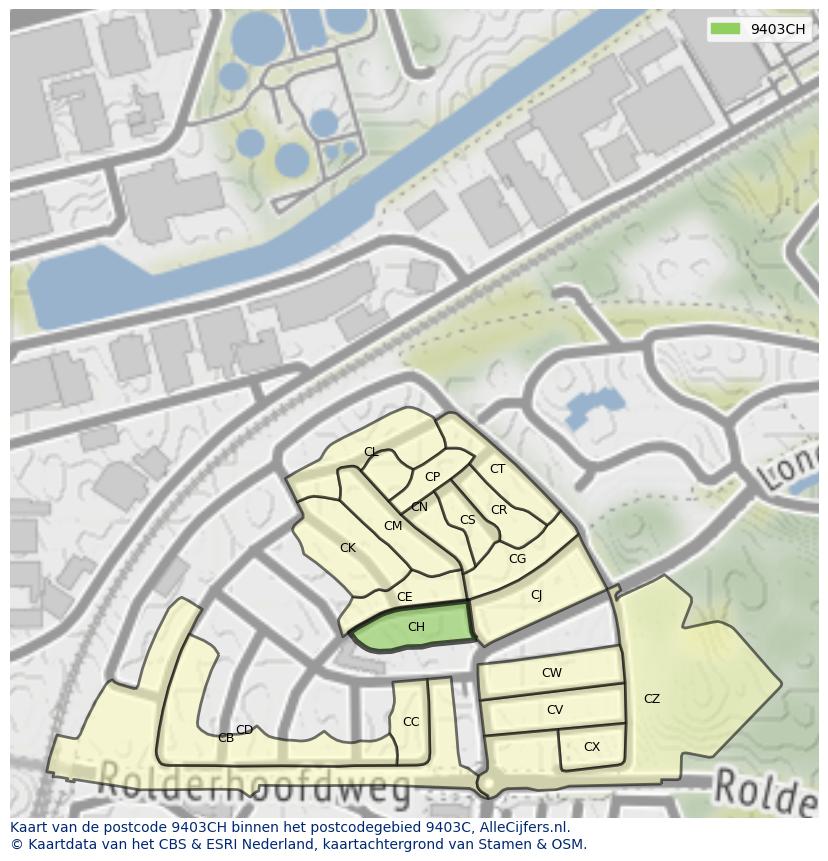 Afbeelding van het postcodegebied 9403 CH op de kaart.