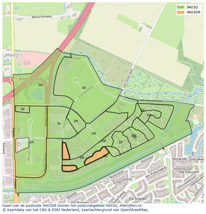 Afbeelding van het postcodegebied 9403 DR op de kaart.