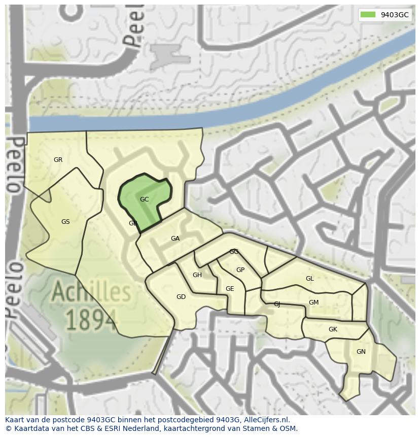 Afbeelding van het postcodegebied 9403 GC op de kaart.