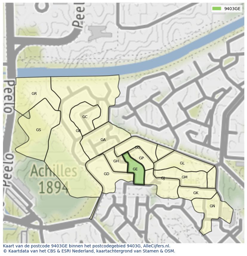 Afbeelding van het postcodegebied 9403 GE op de kaart.