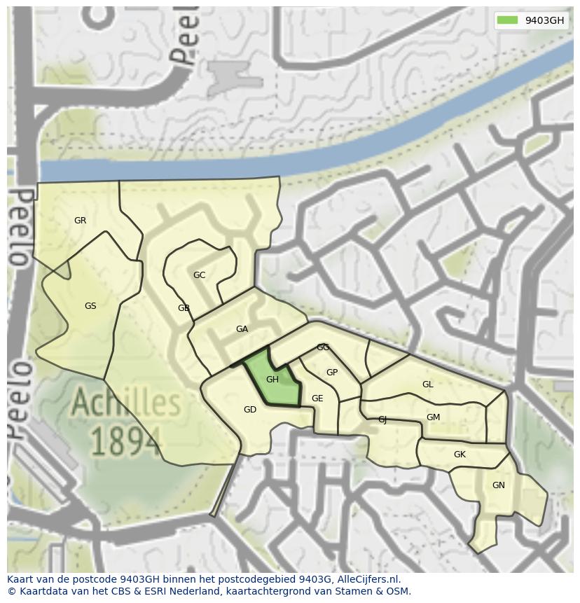 Afbeelding van het postcodegebied 9403 GH op de kaart.