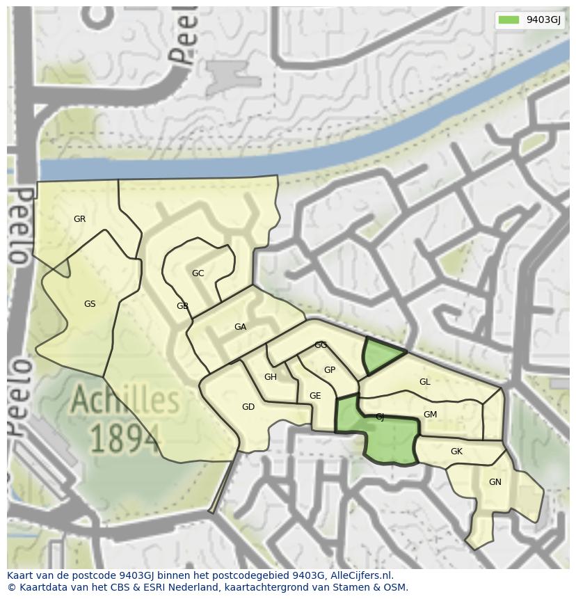 Afbeelding van het postcodegebied 9403 GJ op de kaart.