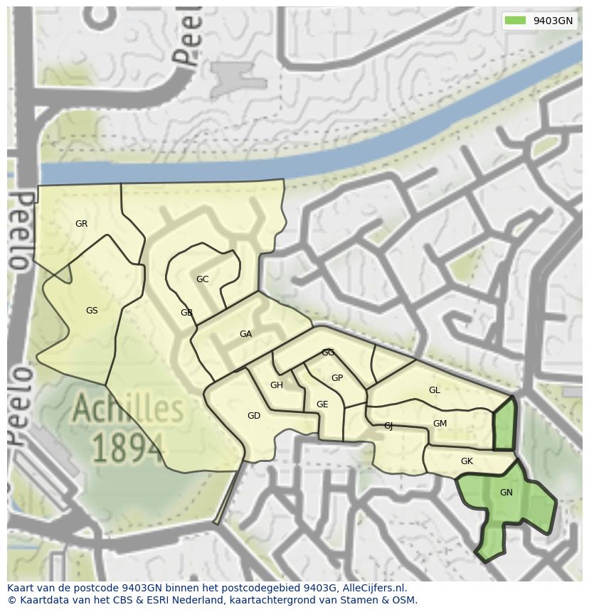 Afbeelding van het postcodegebied 9403 GN op de kaart.