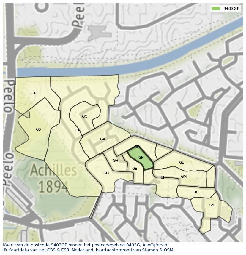Afbeelding van het postcodegebied 9403 GP op de kaart.