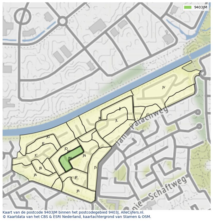 Afbeelding van het postcodegebied 9403 JM op de kaart.