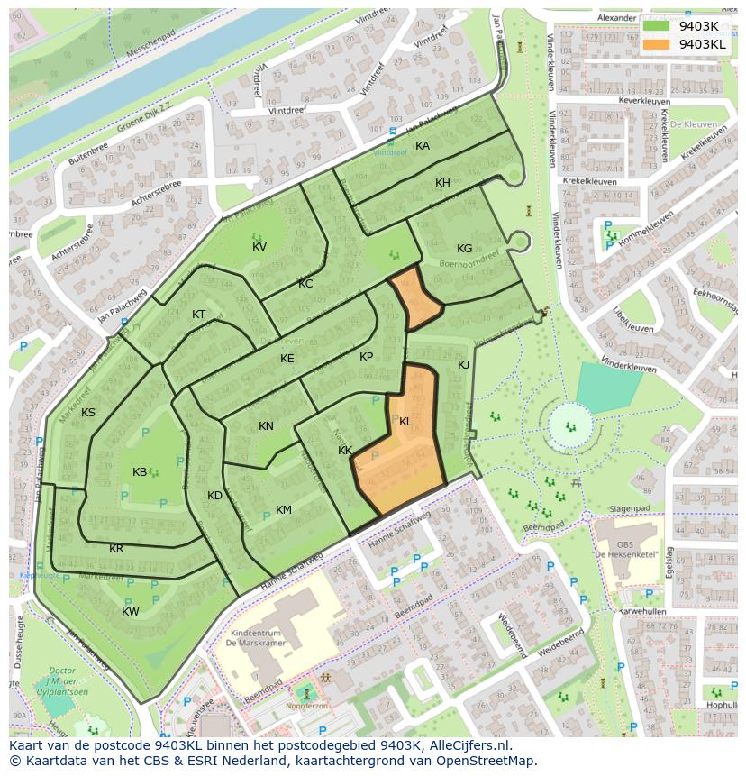 Afbeelding van het postcodegebied 9403 KL op de kaart.