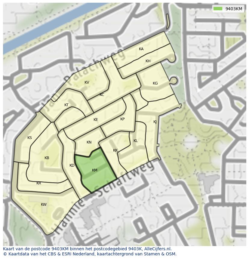 Afbeelding van het postcodegebied 9403 KM op de kaart.