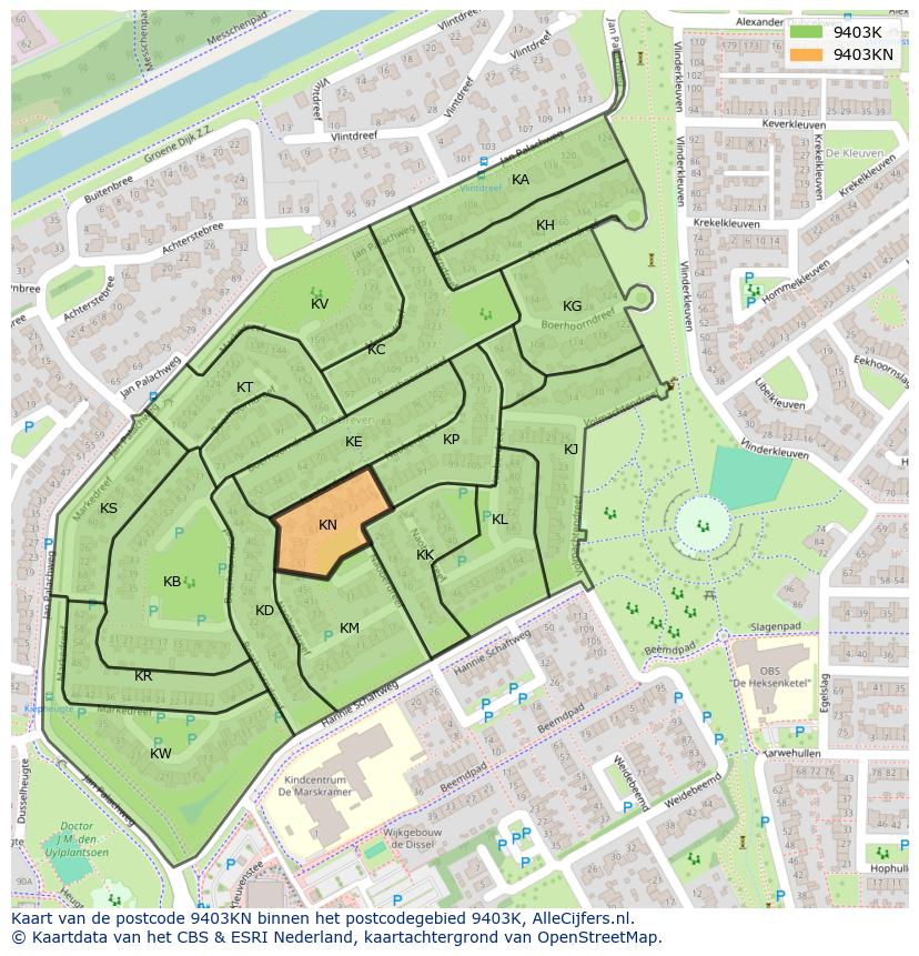 Afbeelding van het postcodegebied 9403 KN op de kaart.