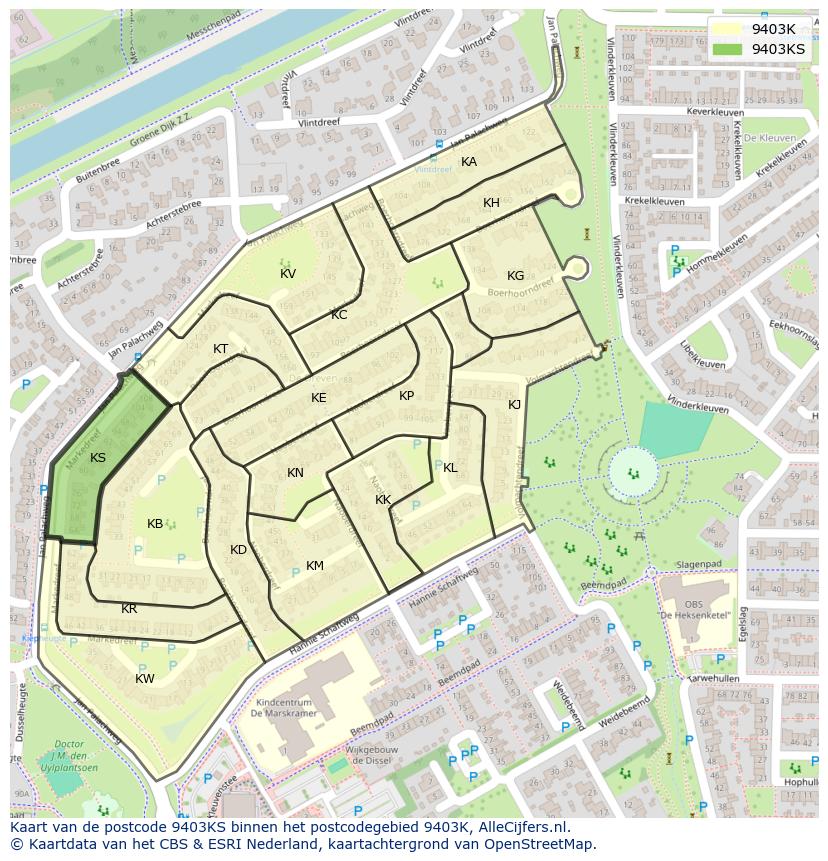 Afbeelding van het postcodegebied 9403 KS op de kaart.