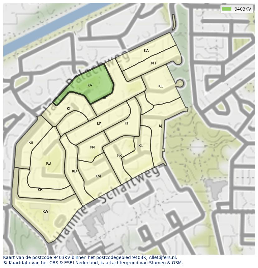 Afbeelding van het postcodegebied 9403 KV op de kaart.