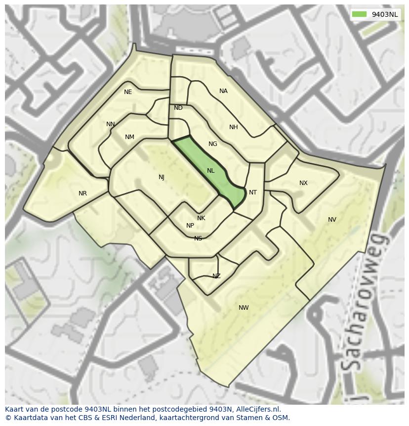 Afbeelding van het postcodegebied 9403 NL op de kaart.