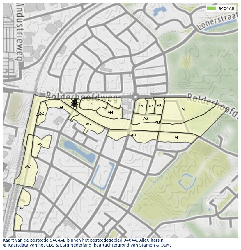 Afbeelding van het postcodegebied 9404 AB op de kaart.