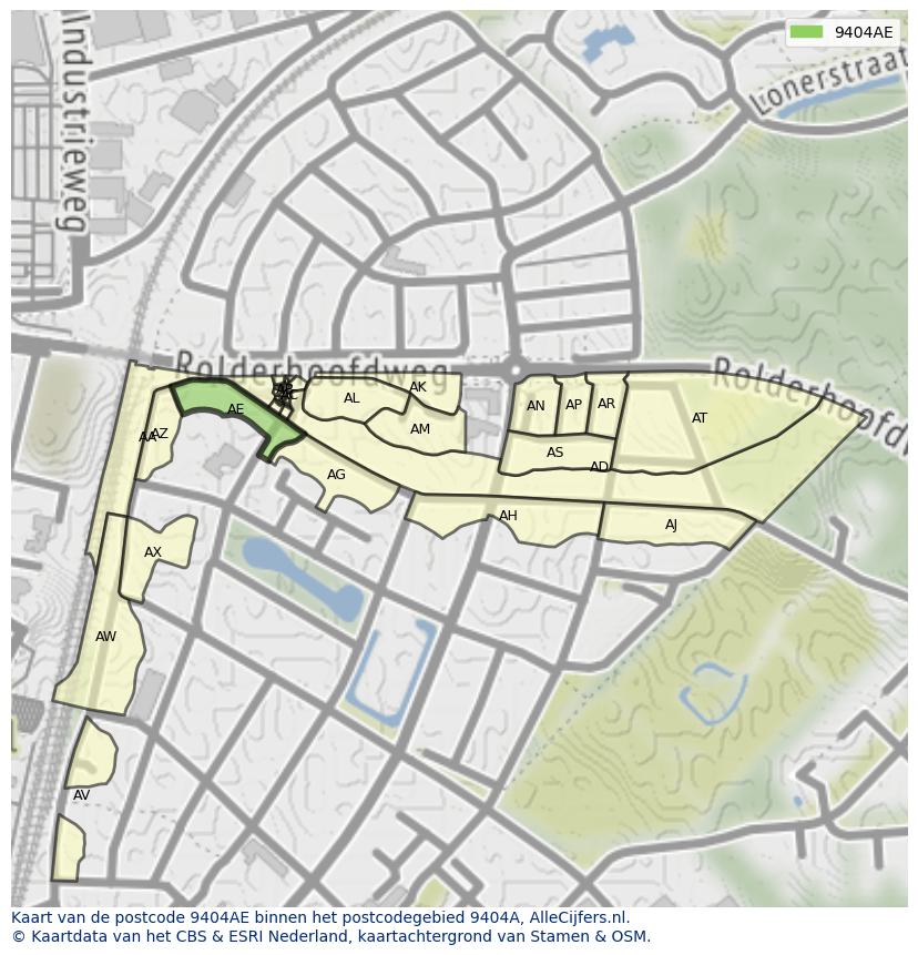 Afbeelding van het postcodegebied 9404 AE op de kaart.