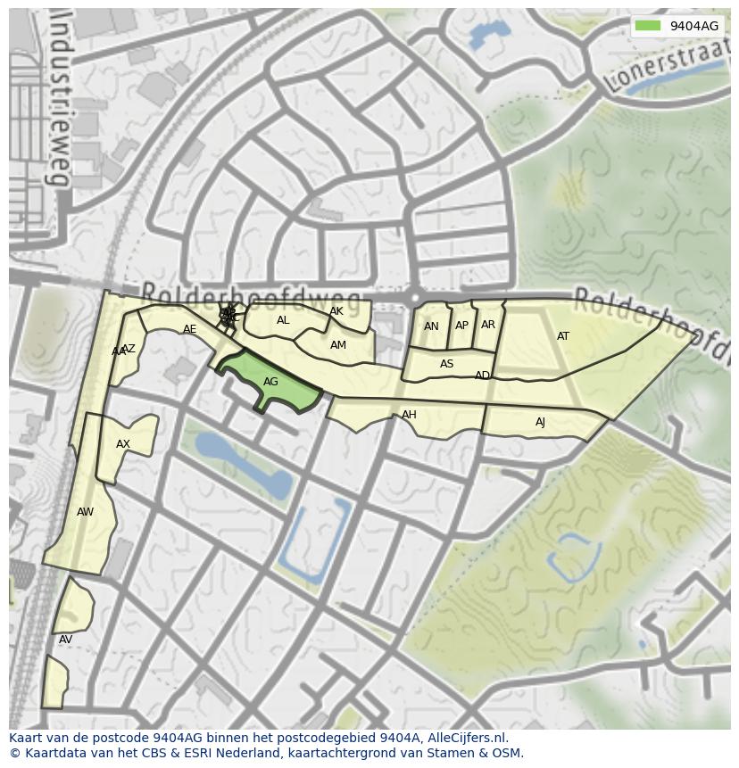 Afbeelding van het postcodegebied 9404 AG op de kaart.