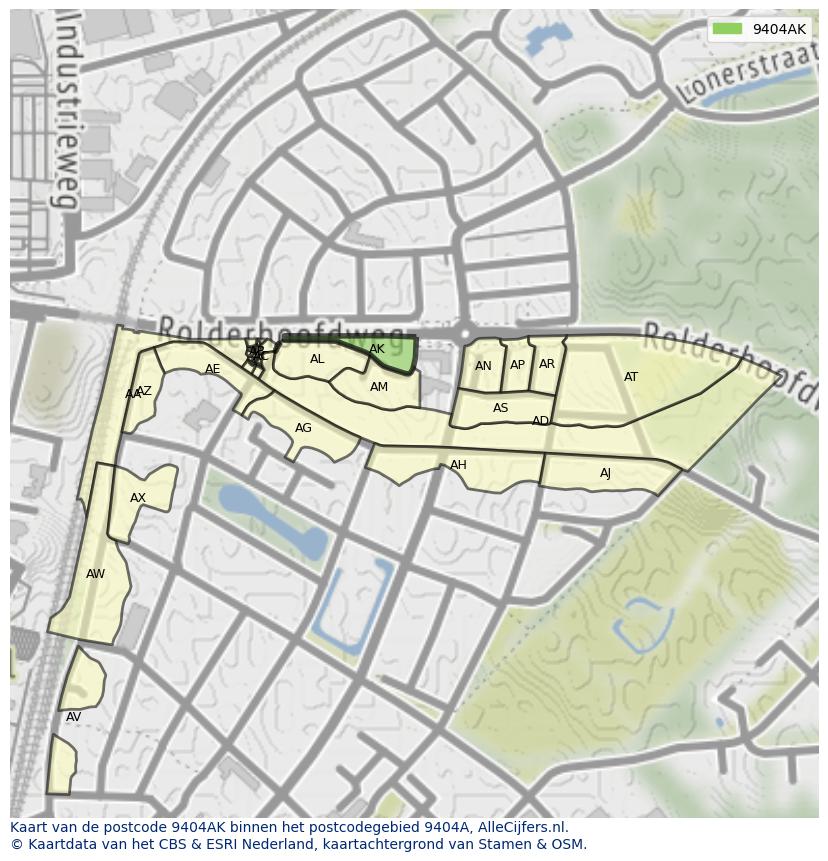 Afbeelding van het postcodegebied 9404 AK op de kaart.