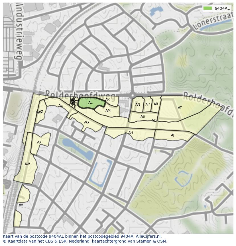 Afbeelding van het postcodegebied 9404 AL op de kaart.
