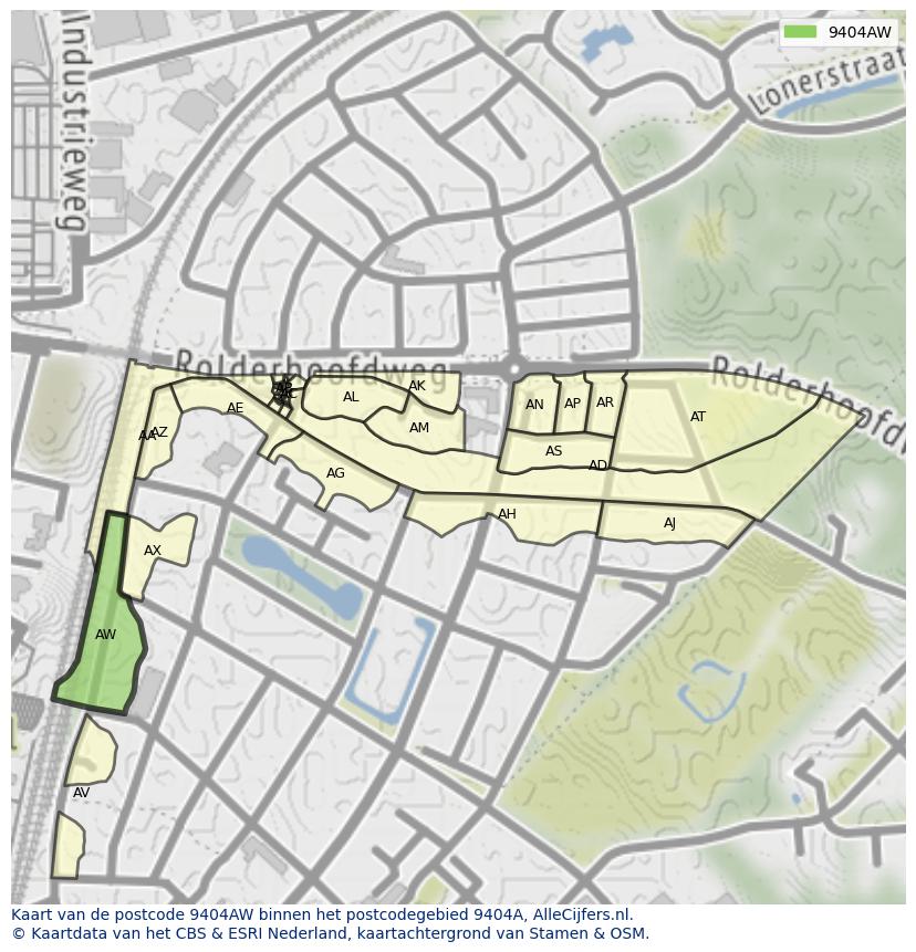 Afbeelding van het postcodegebied 9404 AW op de kaart.