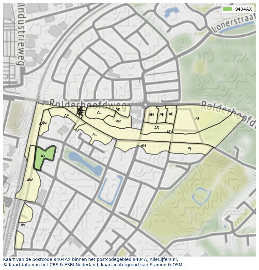 Afbeelding van het postcodegebied 9404 AX op de kaart.