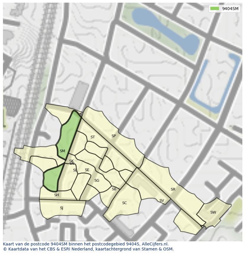 Afbeelding van het postcodegebied 9404 SM op de kaart.
