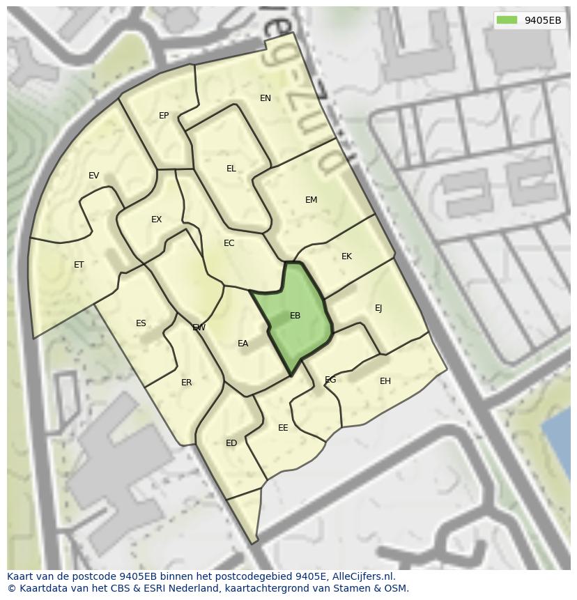 Afbeelding van het postcodegebied 9405 EB op de kaart.