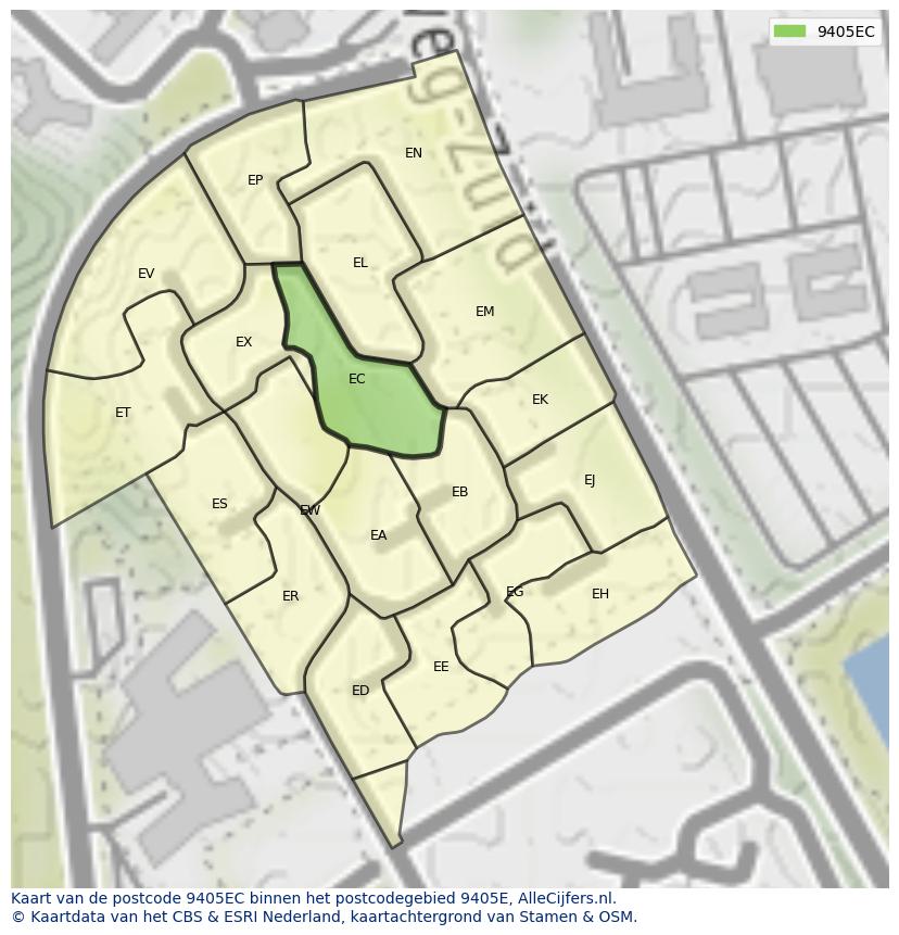 Afbeelding van het postcodegebied 9405 EC op de kaart.