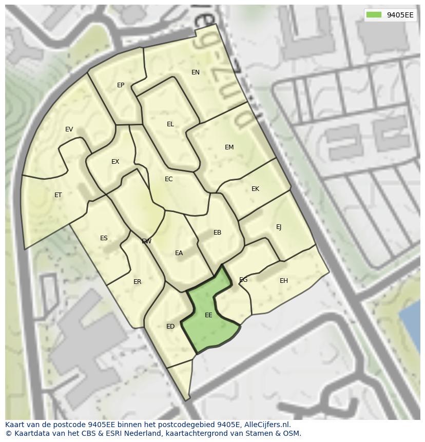 Afbeelding van het postcodegebied 9405 EE op de kaart.