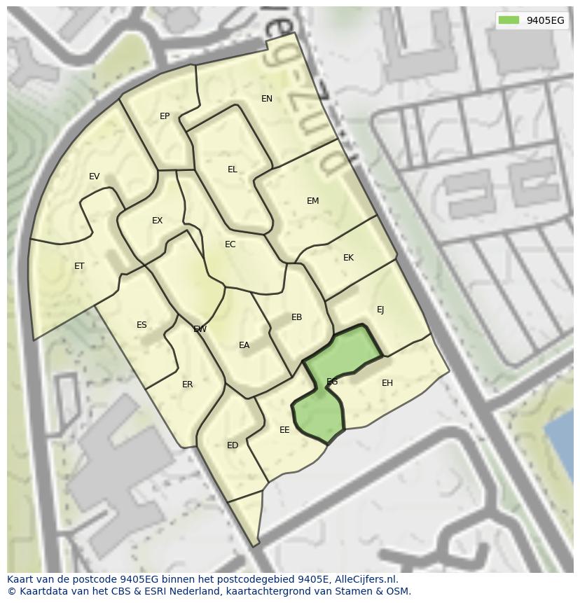 Afbeelding van het postcodegebied 9405 EG op de kaart.