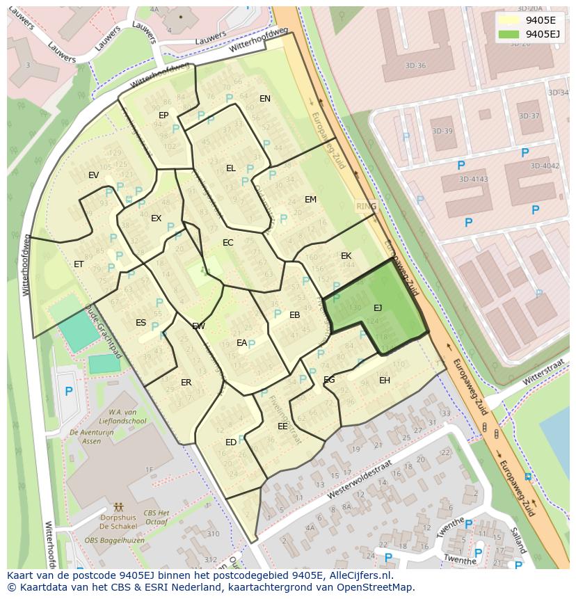 Afbeelding van het postcodegebied 9405 EJ op de kaart.