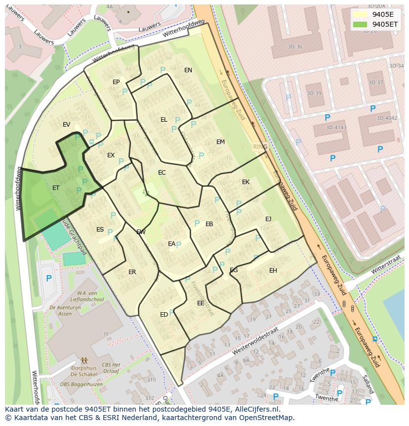 Afbeelding van het postcodegebied 9405 ET op de kaart.