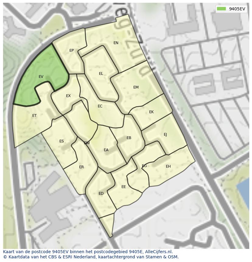 Afbeelding van het postcodegebied 9405 EV op de kaart.