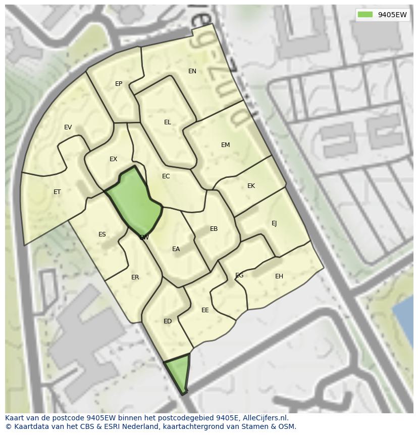 Afbeelding van het postcodegebied 9405 EW op de kaart.