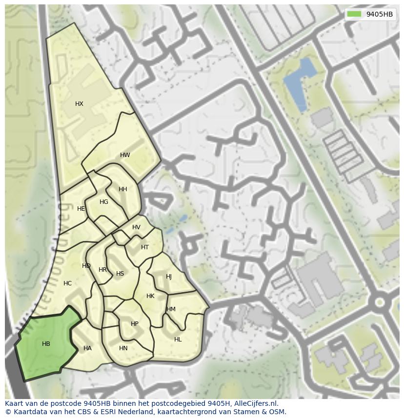 Afbeelding van het postcodegebied 9405 HB op de kaart.