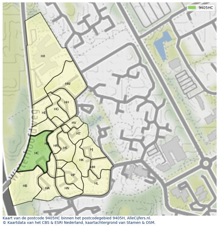 Afbeelding van het postcodegebied 9405 HC op de kaart.