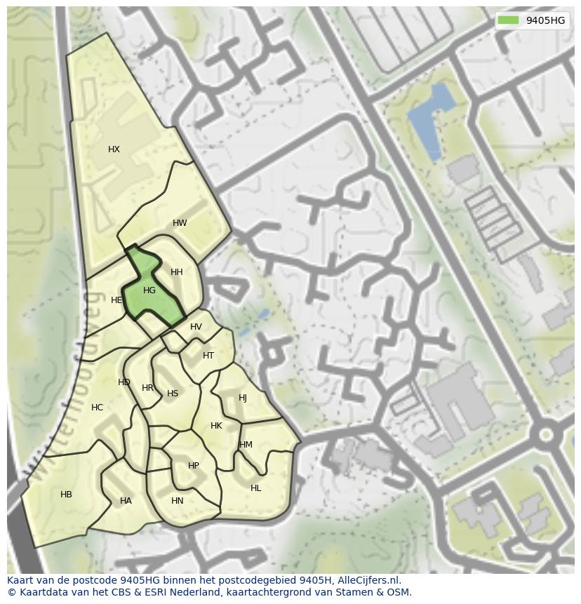 Afbeelding van het postcodegebied 9405 HG op de kaart.