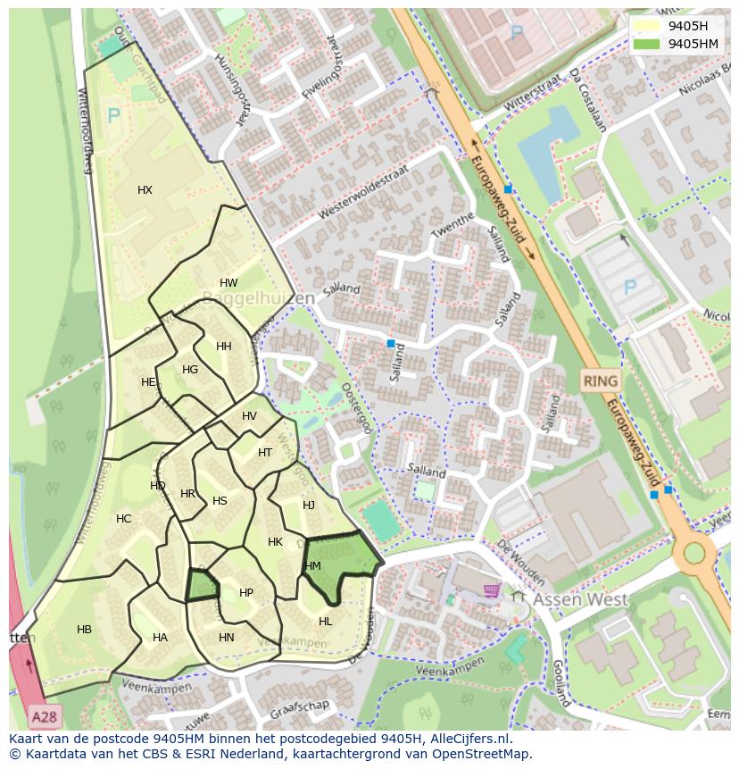 Afbeelding van het postcodegebied 9405 HM op de kaart.