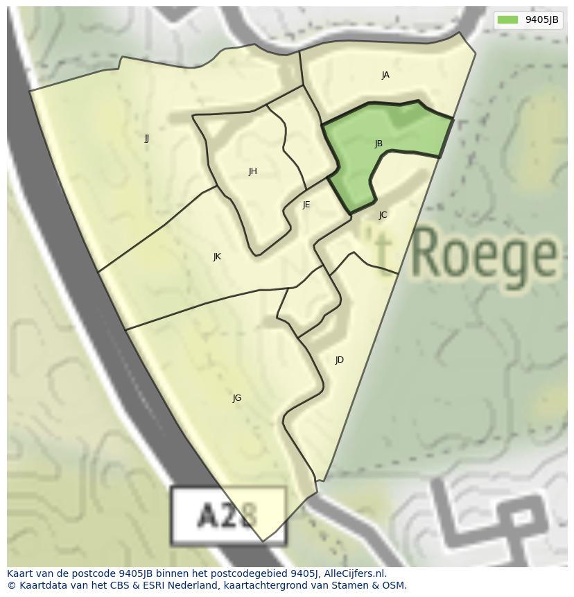 Afbeelding van het postcodegebied 9405 JB op de kaart.