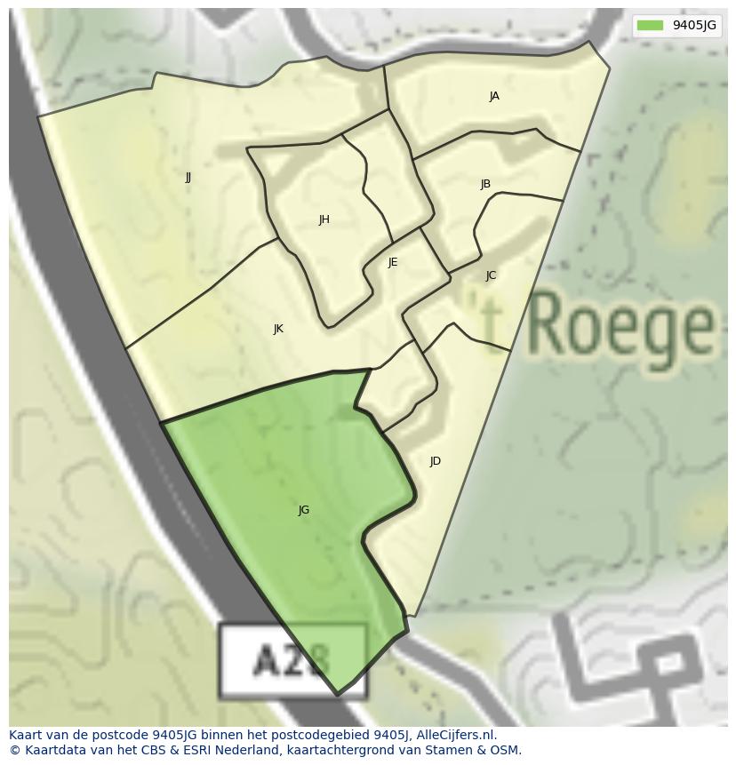 Afbeelding van het postcodegebied 9405 JG op de kaart.