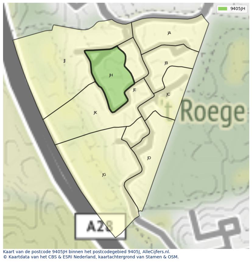 Afbeelding van het postcodegebied 9405 JH op de kaart.
