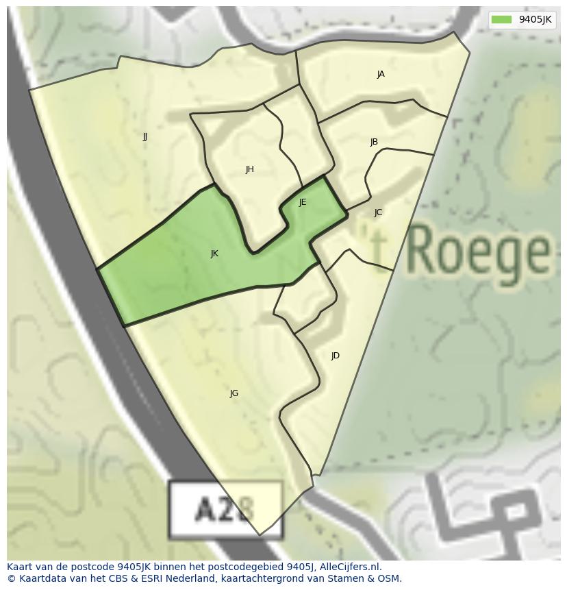 Afbeelding van het postcodegebied 9405 JK op de kaart.