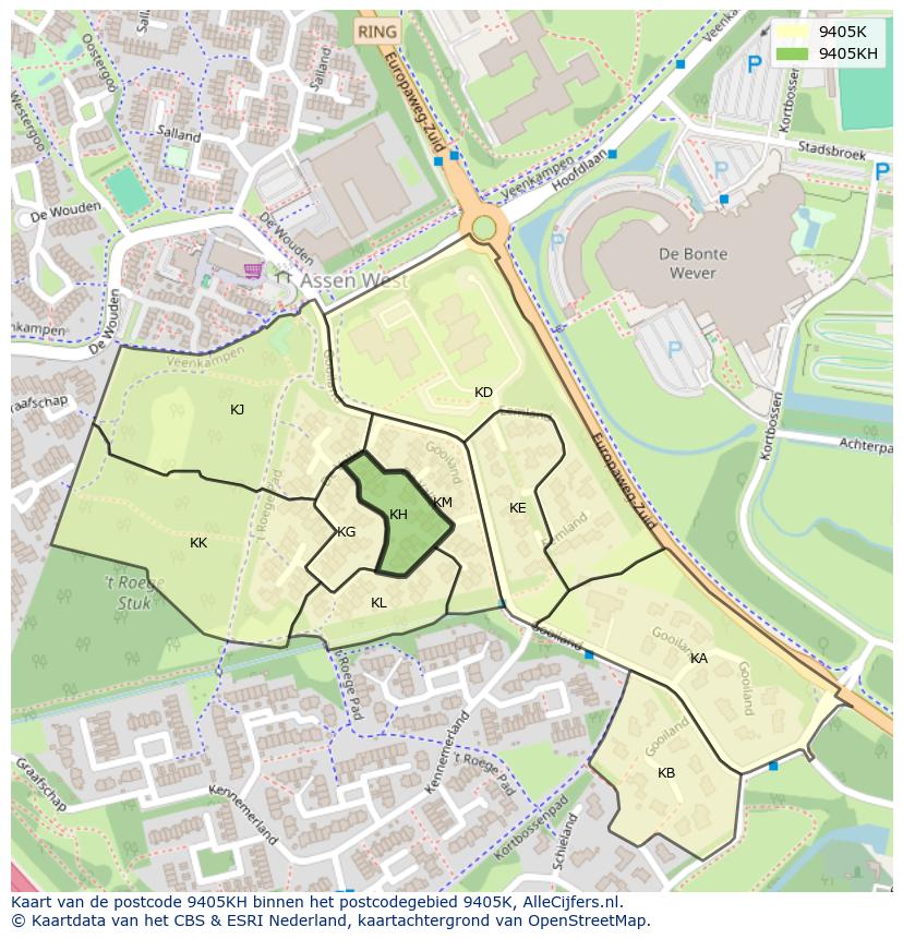 Afbeelding van het postcodegebied 9405 KH op de kaart.