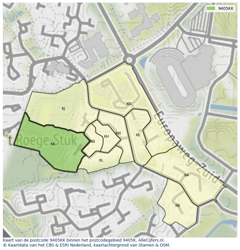 Afbeelding van het postcodegebied 9405 KK op de kaart.