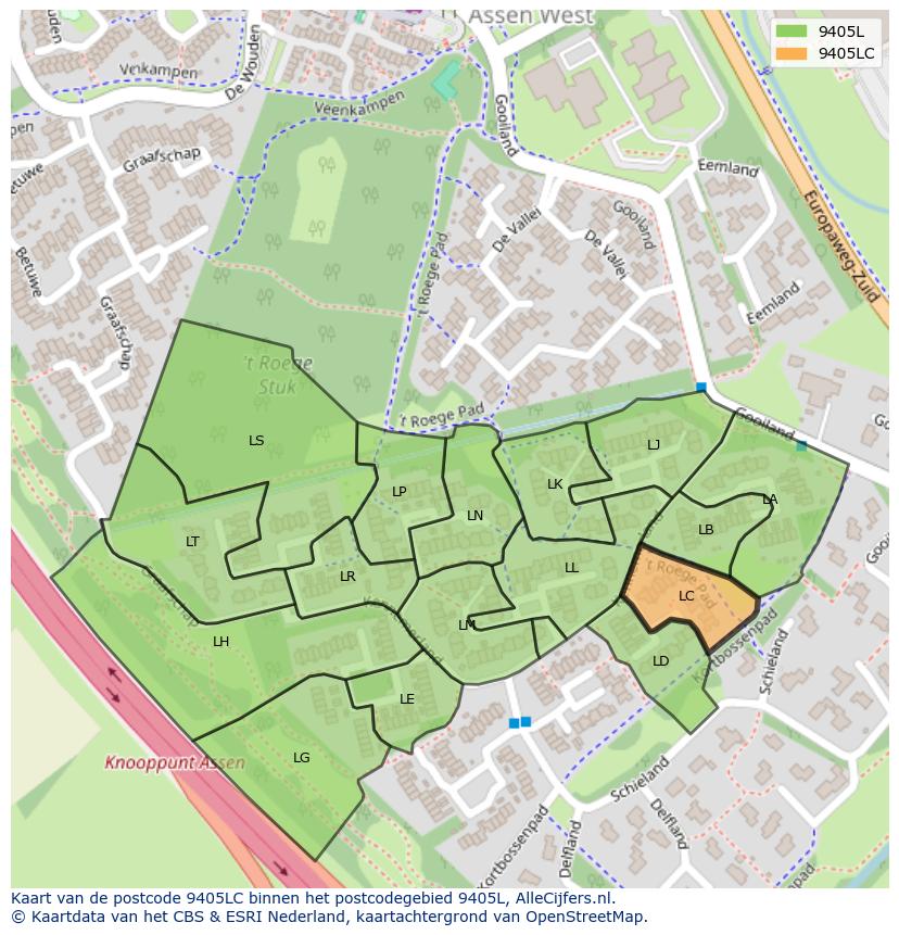 Afbeelding van het postcodegebied 9405 LC op de kaart.