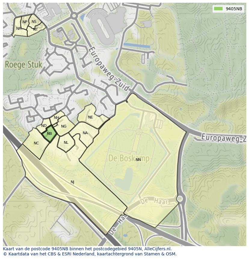 Afbeelding van het postcodegebied 9405 NB op de kaart.