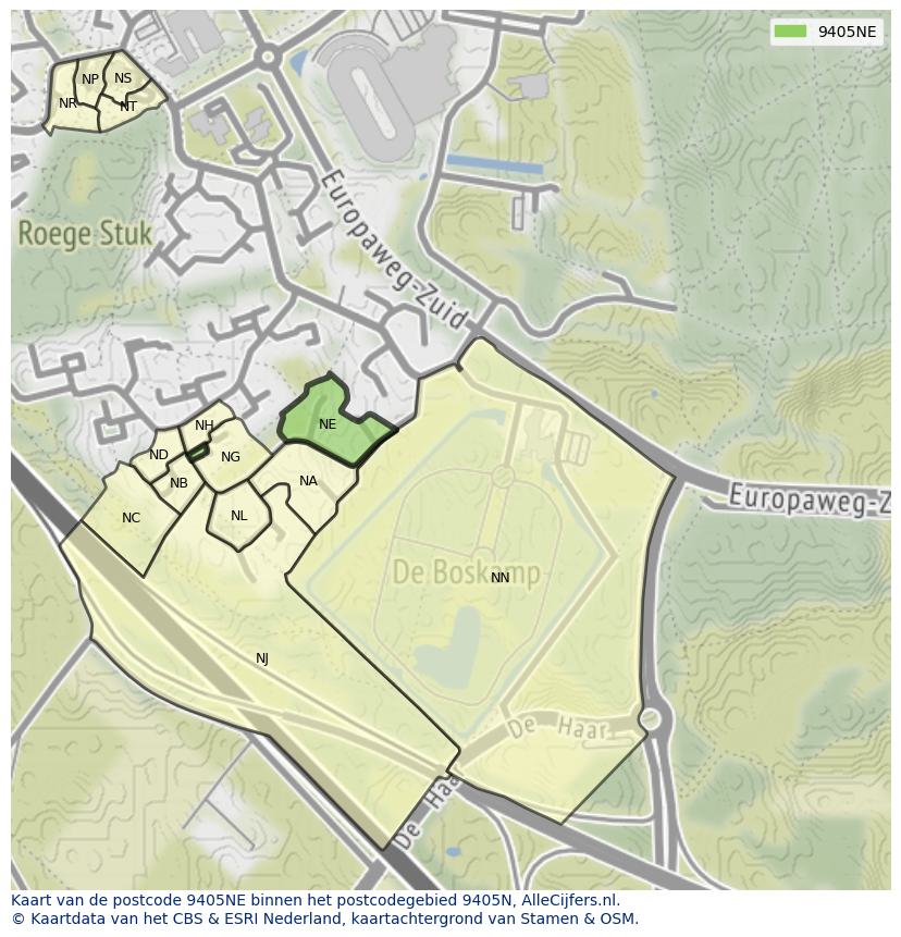 Afbeelding van het postcodegebied 9405 NE op de kaart.