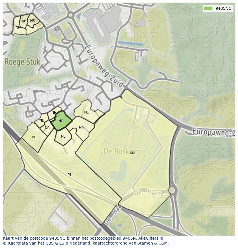 Afbeelding van het postcodegebied 9405 NG op de kaart.