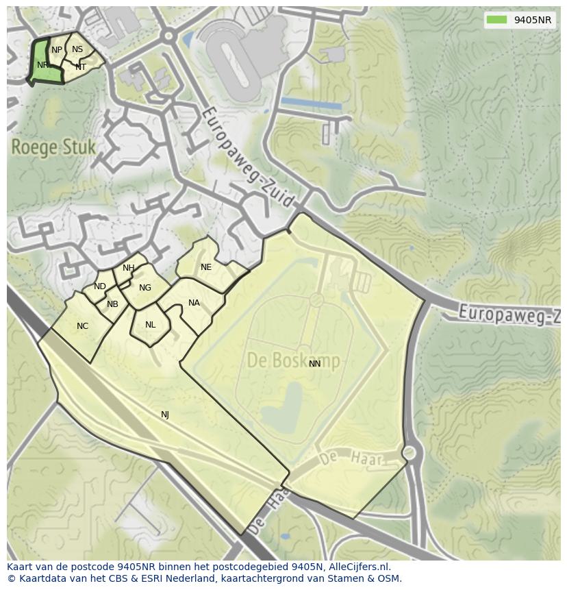 Afbeelding van het postcodegebied 9405 NR op de kaart.