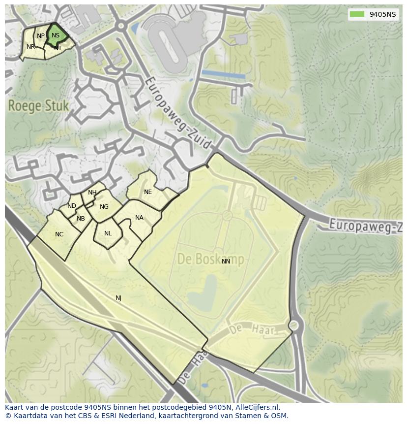 Afbeelding van het postcodegebied 9405 NS op de kaart.